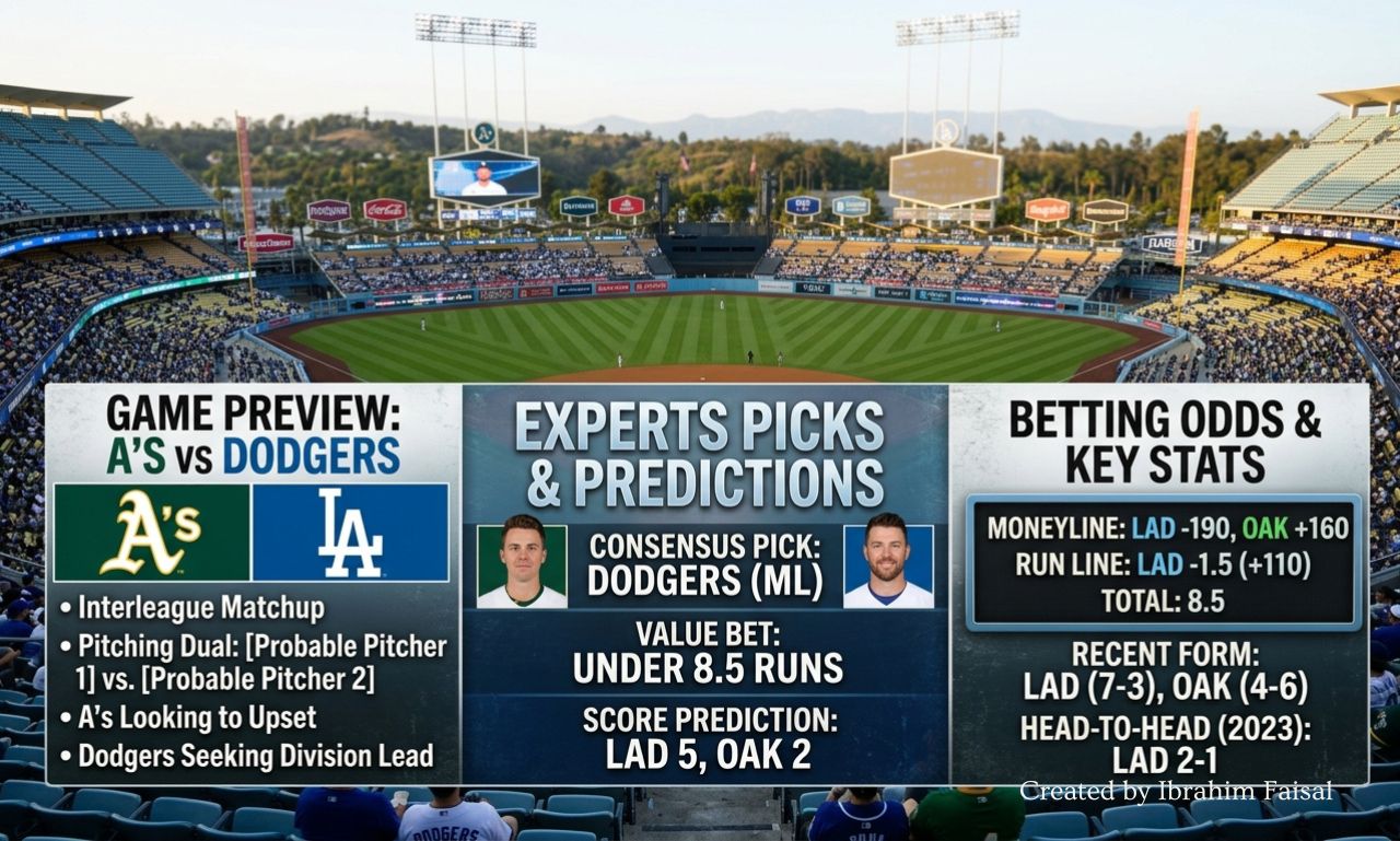 Athletics vs Dodgers prediction graphic