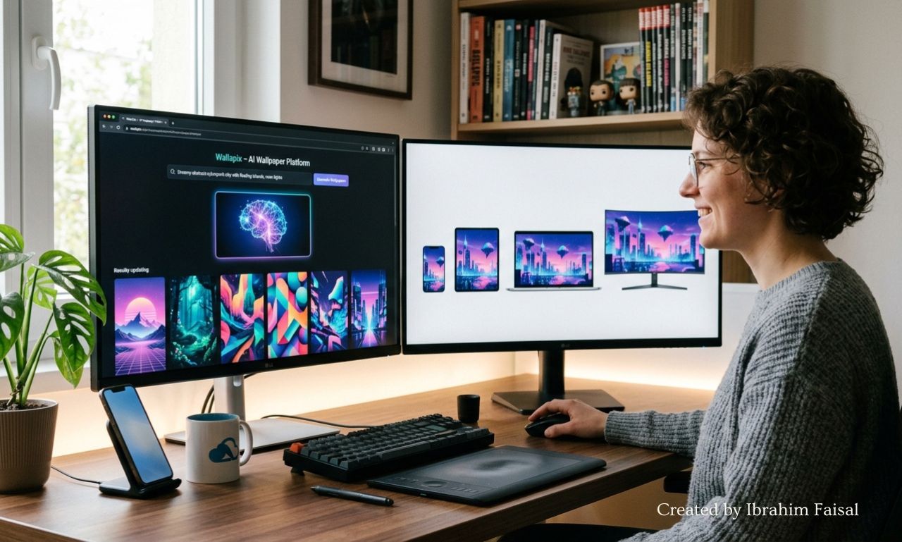 Wallapix website displaying AI-generated HD and 4K wallpapers for mobile and desktop devices.