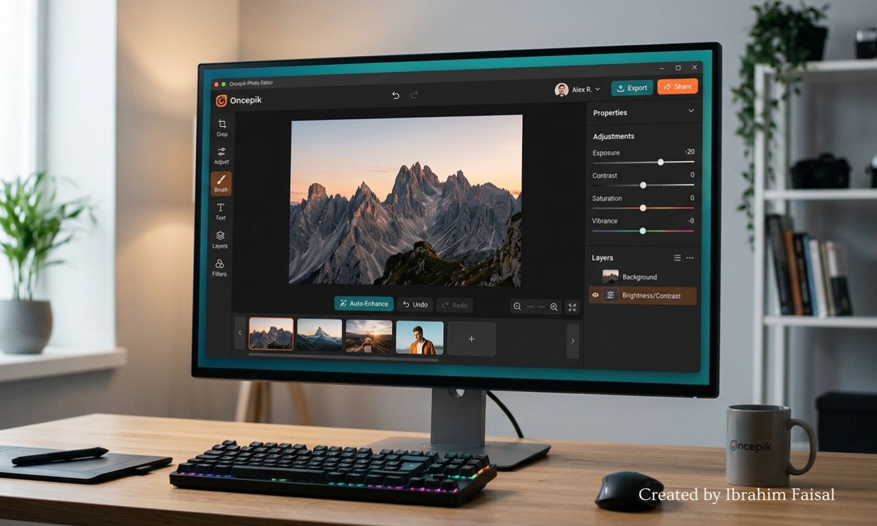 Oncepik AI photo editing interface displaying image enhancement tools.