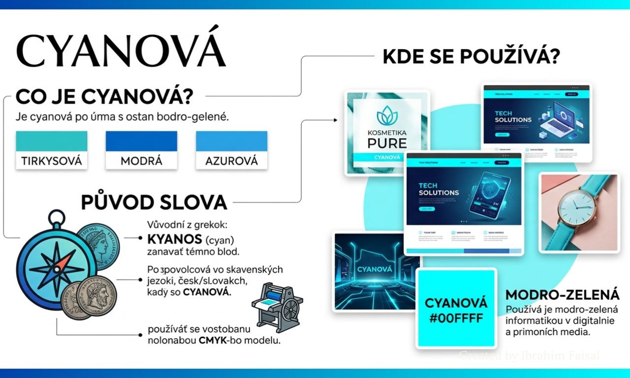 Cyanová text logo on a simple background